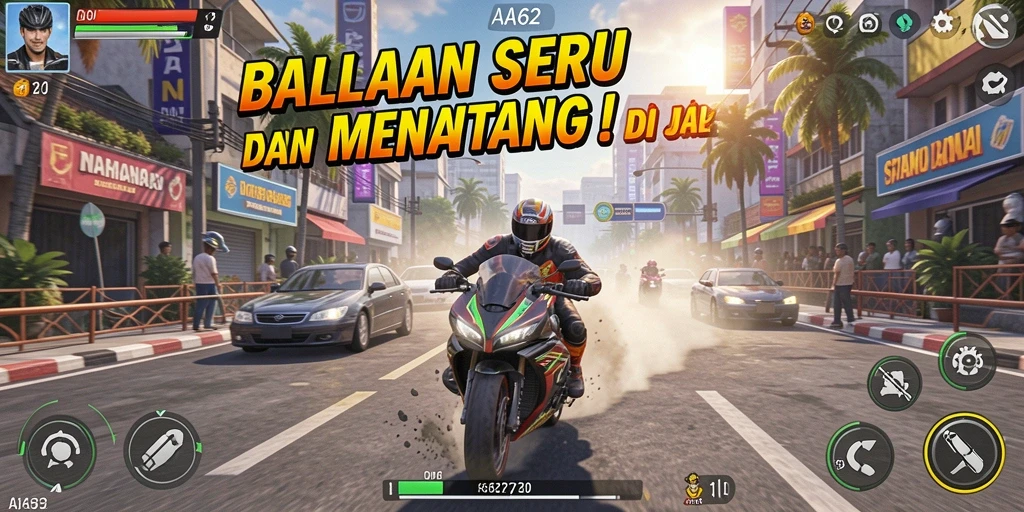 Screenshot gameplay <strong>AA62</strong> yang menampilkan balapan seru di jalanan.
