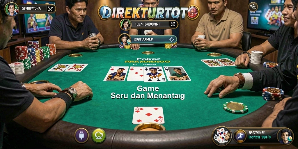 Tangkapan layar gameplay DIREKTURTOTO menunjukkan momen mendebarkan dalam permainan Poker.