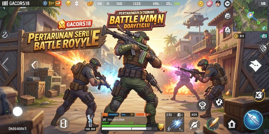 Tangkapan layar utama GACOR518 menampilkan aksi seru di medan tempur Battle Royale.